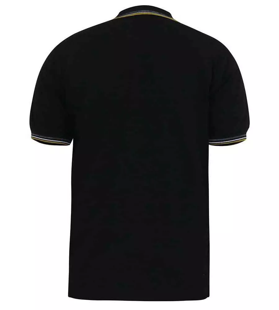 D555 Tall Mens Black Pique Polo Shirt With Contrast Colour Tipping (BENJAMIN 2)